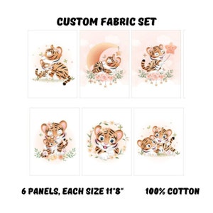 Cute tiger fabric panel for quilting, Cotton baby fabric panel for quilts, Wild animal quilt fabric bundle