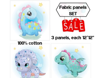 Dinosaur prints fabric panels for baby quilts, Dinosaur baby fabric Set on Sale