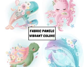 Nautical fabric for babies, Sea baby fabric panels for quilting