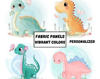 Dinosaur baby fabric quilt panels, Cute dino fabric quilting