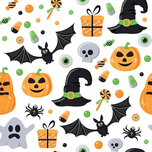 Kürbis Stoff Meterware, Halloween Stoff 2021, Fledermaus Stoff für Quilts, Halloween Deko Stoff