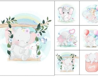 Panneau en tissu pour bébé éléphant pour couettes pour bébé, Panneau en tissu de couverture pour bébé, Décor de pépinière d’éléphant