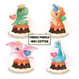 Dinosaur fabric panel for quilting, Cute dinosaur fabric for baby quilts girl boy