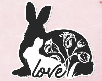 Bunny Love - Vinyl Sticker - No Bubbles - Multiple Sizes - Vinyl Decal - Laptop Sticker - Rabbit Sticker - Bunny Decal - Mom Sticker - Quest