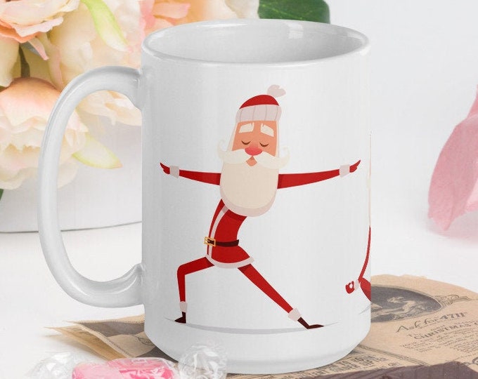 Yoga Santa - White Glossy Mug - Ceramic Mug - Coffee Mug - Coffee Cup - Tea Mug - Handmade Mug - Christmas Mug - Santa Gifts - Santa Mug