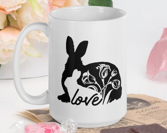 Love Bunnies - White Glossy Mug - Ceramic Mug - Coffee Mug - Handmade Mug - Mother's Day - New Mom Gifts - Expecting Mom - Animal Mug