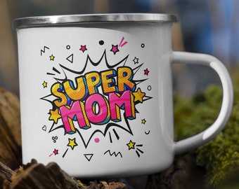 Super Mom - Enamel Mug - Camping Mug - Coffee Mug - Mom Mug - Mom Gifts - Mother's Day - Mom Birthday - New Mom - First Mother's Day