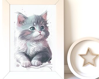 Watercolor Animals, Cat Painting v2, Digital Download, Baby Animal Prints, Nursery Wall Art, Printable Nursery