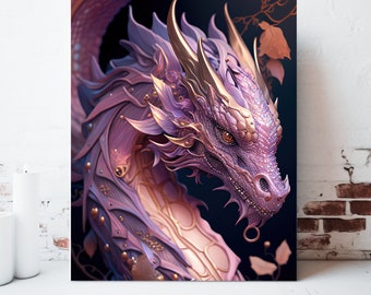 Dragon Canvas Wall Art, Wrapped Canvas, Whimsical Wall Art, Dragon Prints, Dragon Painting, Fantasy Artwork, Gamer Gifts, Ready to Hang