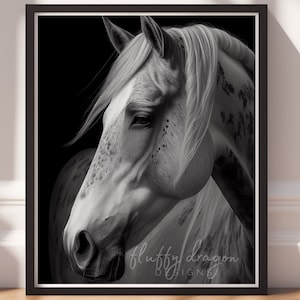 Equestrian Art Print: Black and White Horse Portrait (Digital Download)