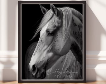 Equestrian Artwork: Black & White Horse Printable | Digital Download Animal Wall Art Décor for Horse Lovers