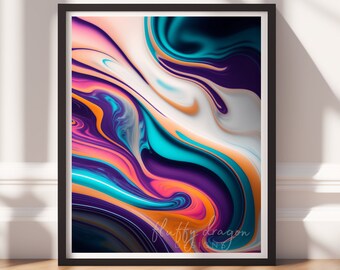 Modern Abstract Art Print, Bold Rainbow Printable Digital Download, Contemporary Colorful Wall Art for Home Decor