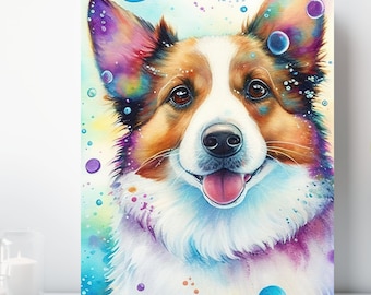 Watercolor Corgi Canvas Wall Art, Wrapped Canvas, Cute Animal Art, Ready to Hang