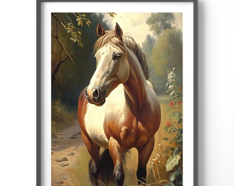 Vintage Horse Poster, Matte Vertical Posters, Oil Paint Wall Art, Country Equestrian Print