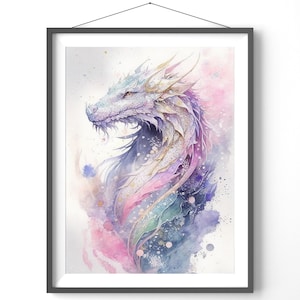 水彩画ポスター - ドラゴンのウォールアート、ファンタジープリント、マットな縦型ポスター、ホームデコレーション、ユニークなギフトアイデア
