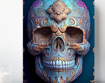 Sugar Skull Canvas Wall Art, Wrapped Canvas, Fantasy Artwork, Ready to Hang