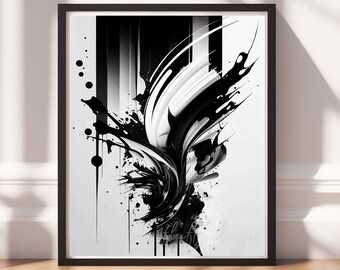 Modern Abstract Art: Bold Black & White Digital Download - Contemporary Print for Stylish Home Decor