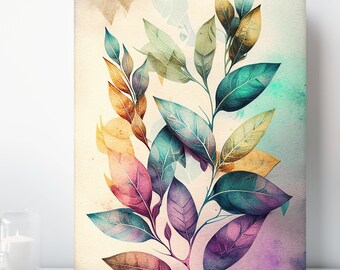 Botanical Watercolor Canvas Print, Wrapped Canvas, Abstract Nature Wall Art, Ready to Hang