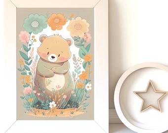 Digital Download |  Baby Bear v14 | Printable Art | Digital Print Wall Art | Art Print | Nursery Wall Art | AI Digital Print | Woodland Bear