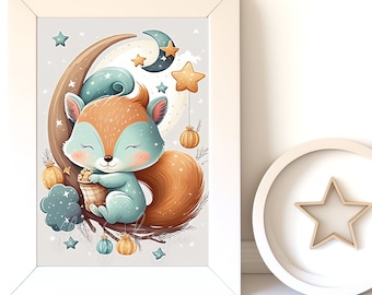 Cute Baby Squirrel Nursery Animal Art | Digital Download & Printable | Instant Print for Kids Room Decor
