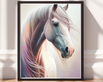 Horse Wall Art, Printable Art, Colorful Art Print, Fantasy Gift, Instant Download, Horse Gifts, Farmhouse Decor, Animal Painting, Animal Art