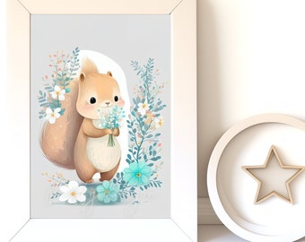 Baby Animal Prints, Squirrel v2, Digital Download, Instant Print, Woodland Animals, Nursery Wall Art, Gender Neutral