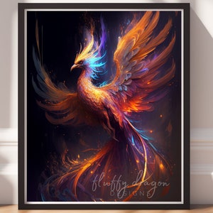 Phoenix Aquarell Vogel Phoenix Kunst Digital Vogel Wand Phoenix Poster Geschenke fantastische Tiere Malerei druckbare Druck Phoenix Feuer Kunstdruck