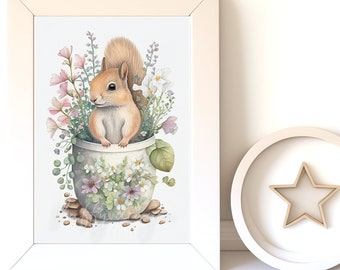 Baby Animal Prints, Squirrel v7, Digital Download, Instant Print, Woodland Animals, Nursery Wall Art, Gender Neutral
