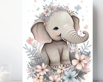 Baby Elephant Canvas Print, Wrapped Canvas, Cute Animal Nursery Wall Art, Ready to Hang