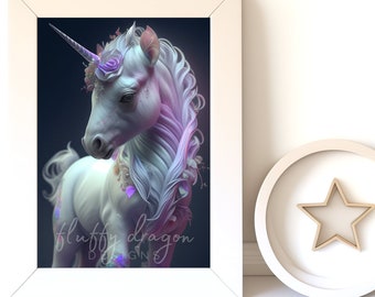 Whimsical Artwork: Cute Unicorn Art Print, Digital Download for Kids' Room Decor & Fun Animal Wall Art