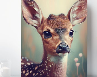 Baby Fawn Canvas Print, Wrapped Canvas, Cute Animal Nursery Wall Art, Ready to Hang