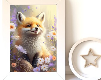 Digital Download |  Baby Fox v7 | Printable Art | Digital Prints Wall Art | Art Prints | Digital Painting | AI Art Print | Watercolor Art