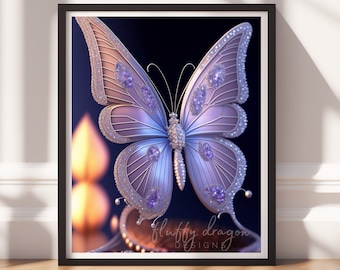 Digital Download |  Bejeweled Butterfly v6 | Printable Art | Digital Print Wall Art | Digital Wall Art | Digital Paintings | AI Art Prints