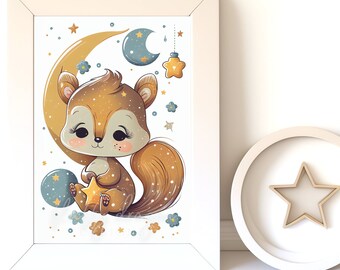 Baby Animal Prints, Squirrel v15, Digital Download, Instant Print, Woodland Animals, Nursery Wall Art, Gender Neutral