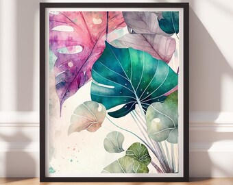 Botanical Art v5, Digital Download, Printable Art, Colorful Painting, Modern Prints, Leaves Decor, Abstract Painting