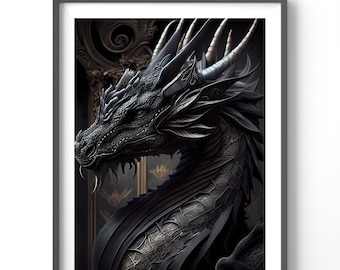 Black Dragon Poster, Matte Vertical Posters, Fantasy Wall Art, Dragon Lover Print