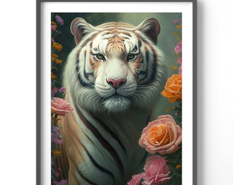 Tiger Dragon Poster, Matte Vertical Posters, Watercolor Wall Art, Animal Print