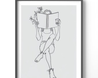 Line Art Poster | Bookish Matte Vertical Print | Minimalistic Wall Art for Book Worms | Literary Home Decor