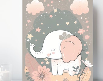 Baby Elephant Canvas Print, Wrapped Canvas, Cute Animal Nursery Wall Art, Ready to Hang