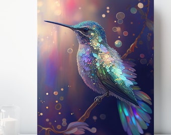 Holo Hummingbird Canvas Wall Art, Wrapped Canvas, Colorful Bird Art, Ready to Hang