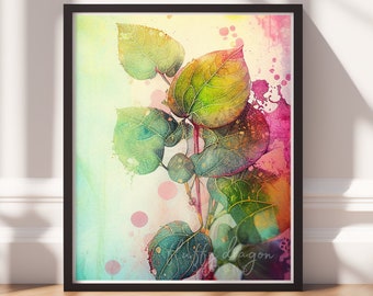 Botanical Art v19, Digital Download, Printable Art, Colorful Painting, Modern Prints, Leaves Decor, Abstract Painting