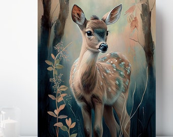 Baby Fawn Canvas Print, Wrapped Canvas, Cute Animal Nursery Wall Art, Ready to Hang