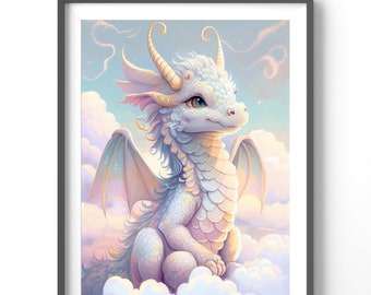 Baby Dragon Poster, Matte Vertical Posters, Watercolor Wall Art, Fantasy Print