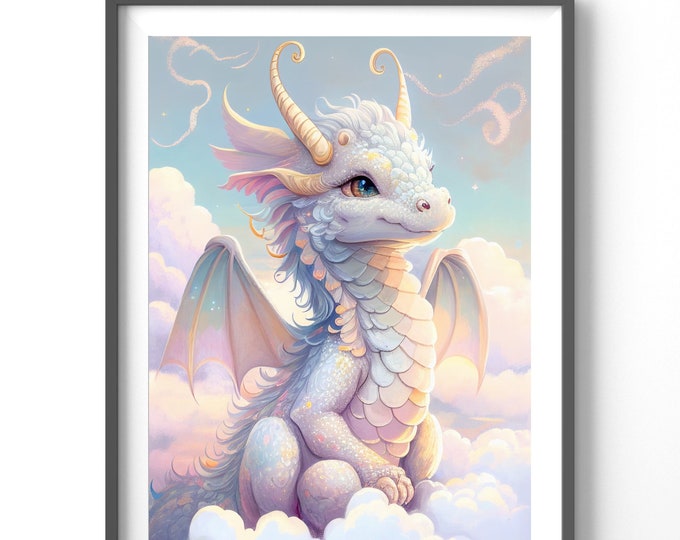 Featured listing image: Baby Dragon Poster, Matte Vertical Posters, Watercolor Wall Art, Fantasy Print