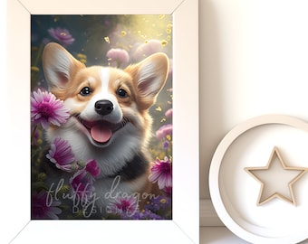 Corgi Puppy Art | Nursery Digital Download Print | Cute Kids Room Decor | Adorable Pet Wall Art for Children