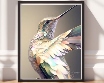 Hummingbird Art v11, Digital Painting Art, Instant Download, Printable Decor, Bird Prints, Bird Decor, Animal Painting