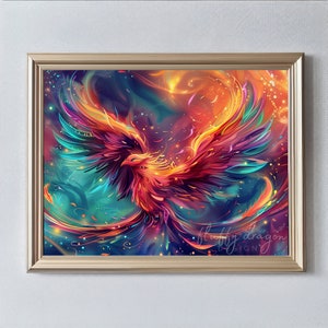 Elegant Phoenix Digital Print | Fire Bird Wall Art | Instant Download | Bird Art Decor for Home & Office