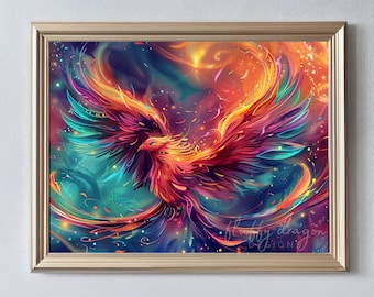 Elegant Phoenix Digital Print | Fire Bird Wall Art | Instant Download | Bird Art Decor for Home & Office