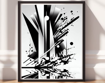 Modern Abstract Art Digital Download - Bold Black & White Contemporary Print for Home Decor, Wall Art Decor