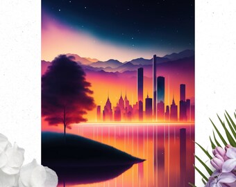 Cityscape Poster - Watercolor Cityscape Art, Matte Vertical Wall Decor, Colorful Urban Artwork for Home & Office